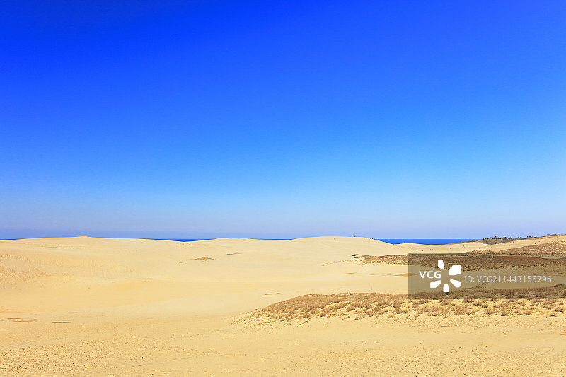 晴空下的日本鸟取沙丘和日本海图片素材