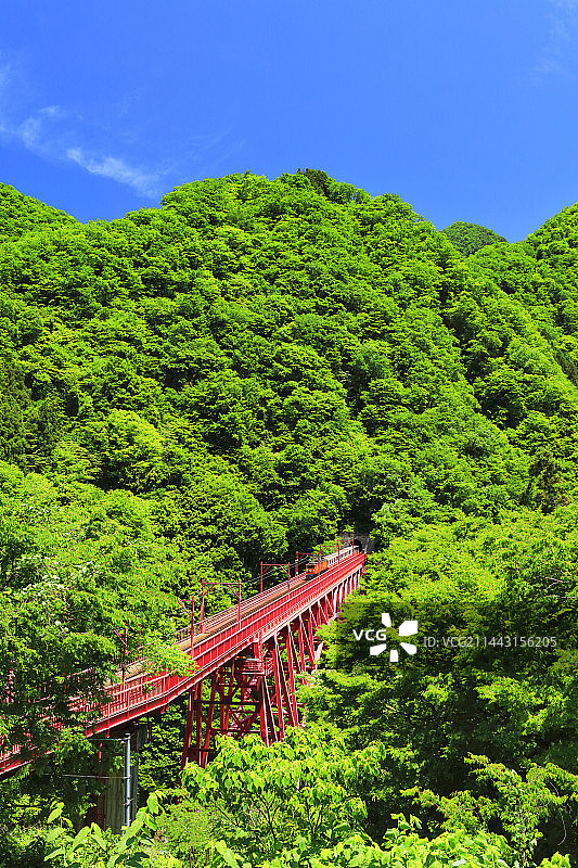 黑部峡谷铁道小火车，新绿时节图片素材