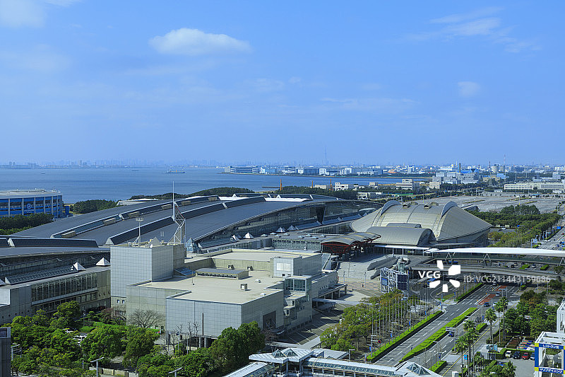 幕张展览馆和东京湾，日本千叶县千叶市图片素材