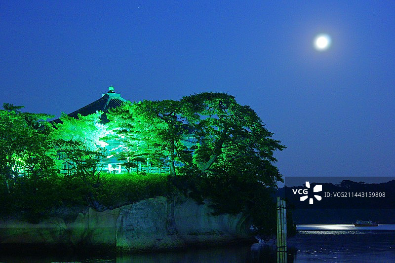 月光下的五大堂，位于日本宫城县松岛町图片素材