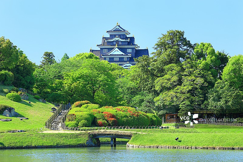 日本冈山县冈山市后乐园和冈山城图片素材