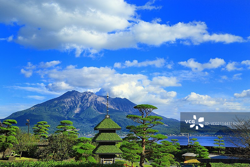 日本鹿儿岛县仙岩园与樱岛图片素材