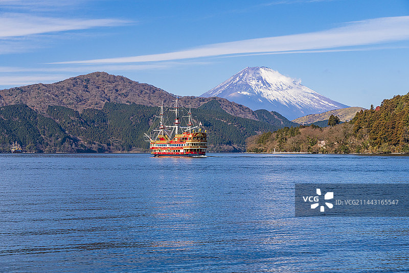 日本神奈川县箱根町冬日芦之湖图片素材