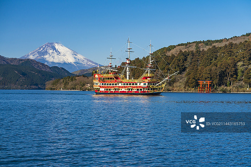 日本神奈川县箱根町冬日芦之湖图片素材