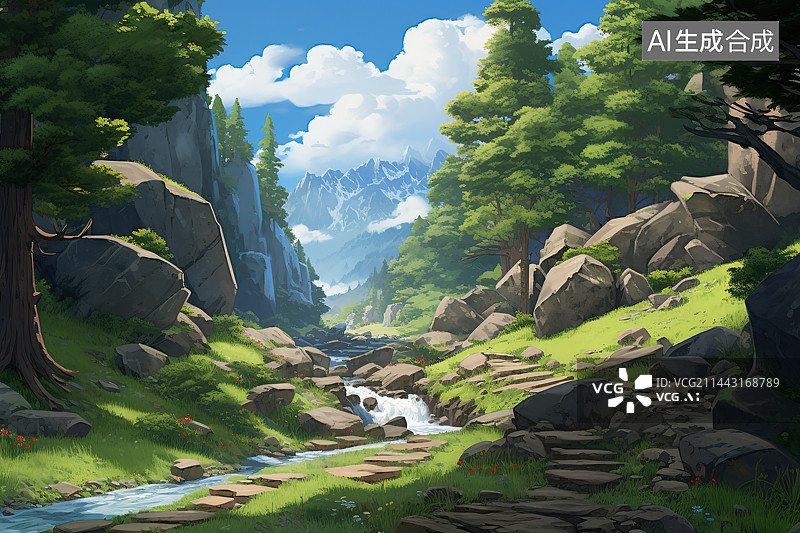 【AI数字艺术】景物和群山的全景图片素材