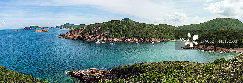中国香港西贡海岸线晴朗好风光全景拼接图片素材
