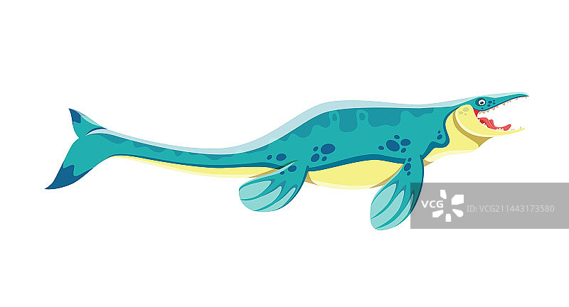 卡通：滑稽的蛇颈龙恐龙角色图片素材