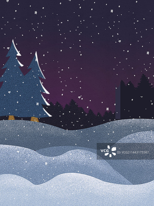 冬天夜晚下着雪背景插画图片素材