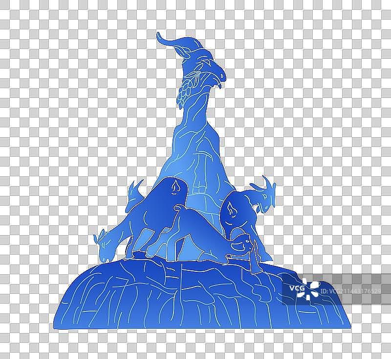广州五羊雕塑蓝色科技未来企业地标旅游矢量插画建筑图片素材