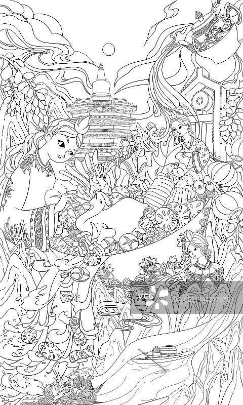 烧鸡国潮插画线稿 中国风图片素材