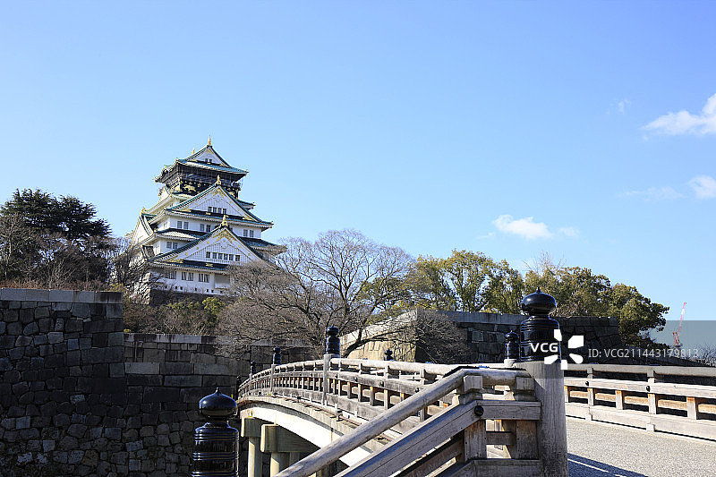 日本大阪府大阪城和极乐桥图片素材