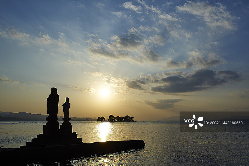 日本岛根县松江市宍道湖日落美景图片素材