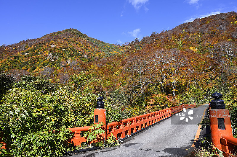 日本山形县鹤冈市汤殿山秋景图片素材