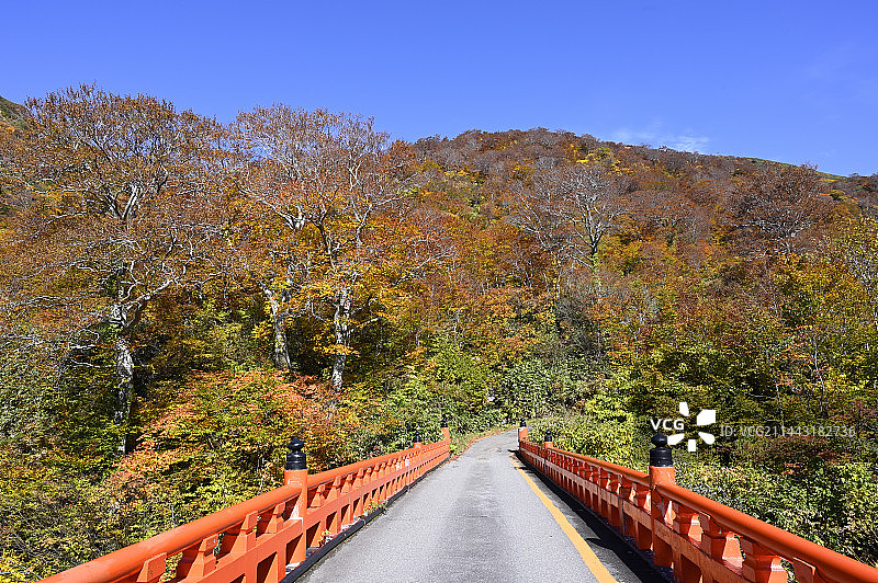 日本山形县鹤冈市汤殿山秋景图片素材