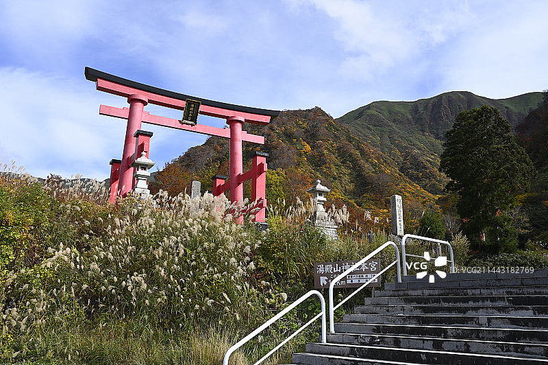日本山形县鹤冈市汤殿山与鸟居图片素材