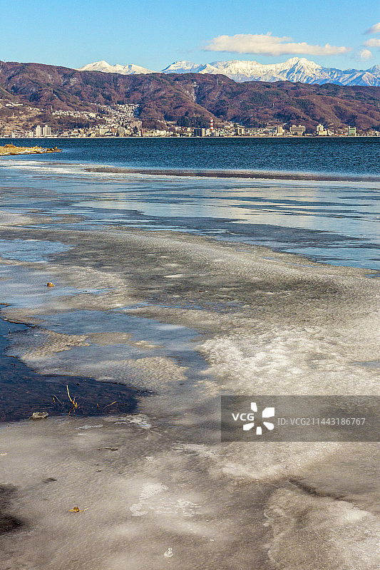 日本诹访湖，长野县，冈谷市，下诹访町图片素材