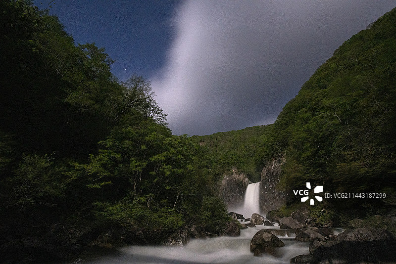 日本新泻县妙高市妙苗名瀑布夜景图片素材