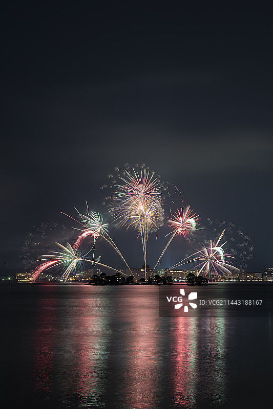 岛根县松江水乡节湖上烟花表演图片素材