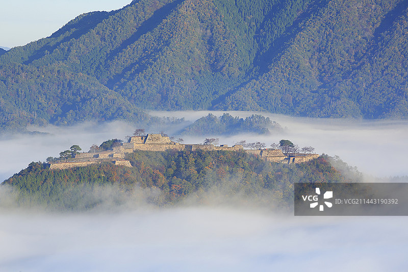 被云海环绕的日本兵库县朝来市竹田城遗址图片素材