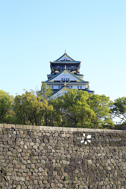 日本大阪大阪城和新鲜绿植图片素材