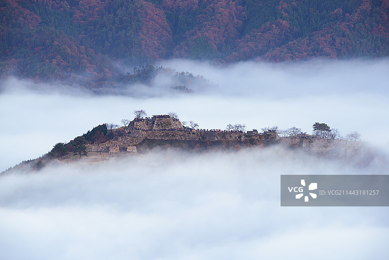 日本兵库县朝来市竹田城云海图片素材