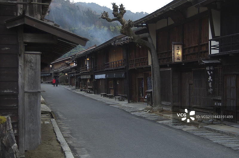 妻笼宿的傍晚景色，位于日本长野县木曾郡南木曾町图片素材
