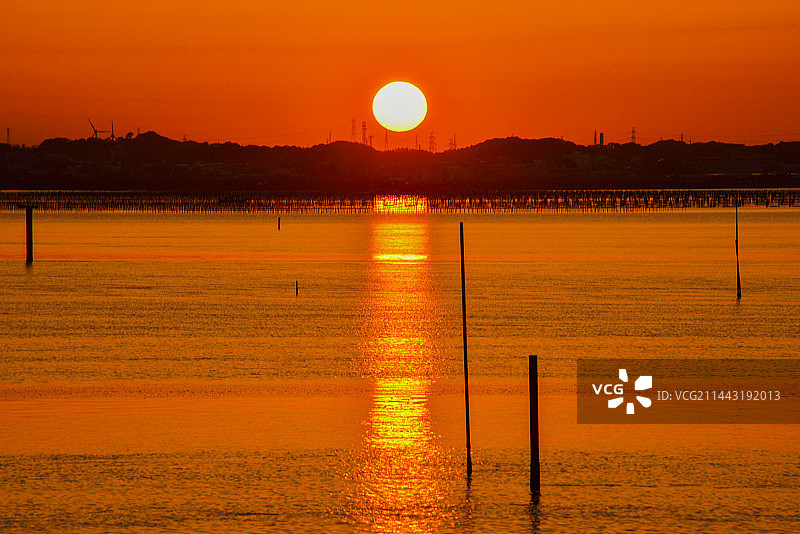 日本静冈县滨名湖日落美景图片素材