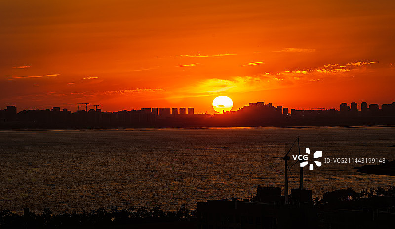 胶州湾红岛的日落图片素材