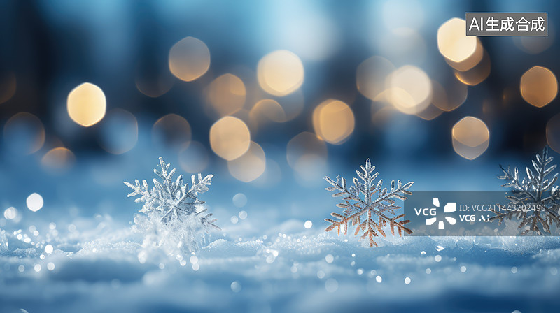 【AI数字艺术】模糊的蓝色雪景,蓝色闪光纹理圣诞节与小雪背景图片素材