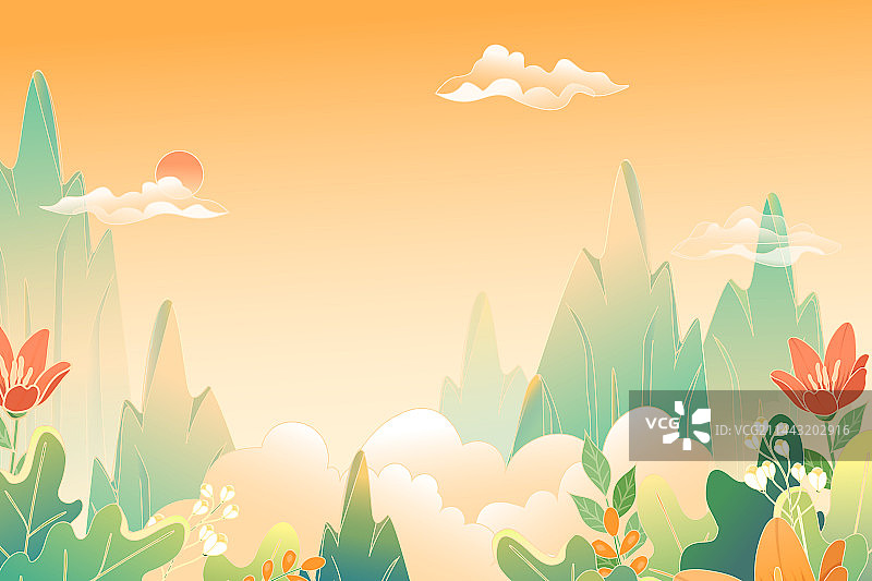 卡通秋季秋天秋分立秋节气风光自然风景家人亲子老人养老重阳节登高旅游旅行踏秋团圆郊游户外渐变矢量插画图片素材