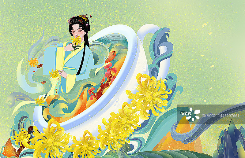 菊花茶插画图片素材