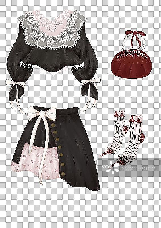 服装搭配素材 袜子 包包搭配 女装 裙子 泡泡袖图片素材