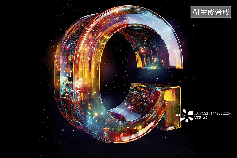 【AI数字艺术】玻璃质感字母G图片素材