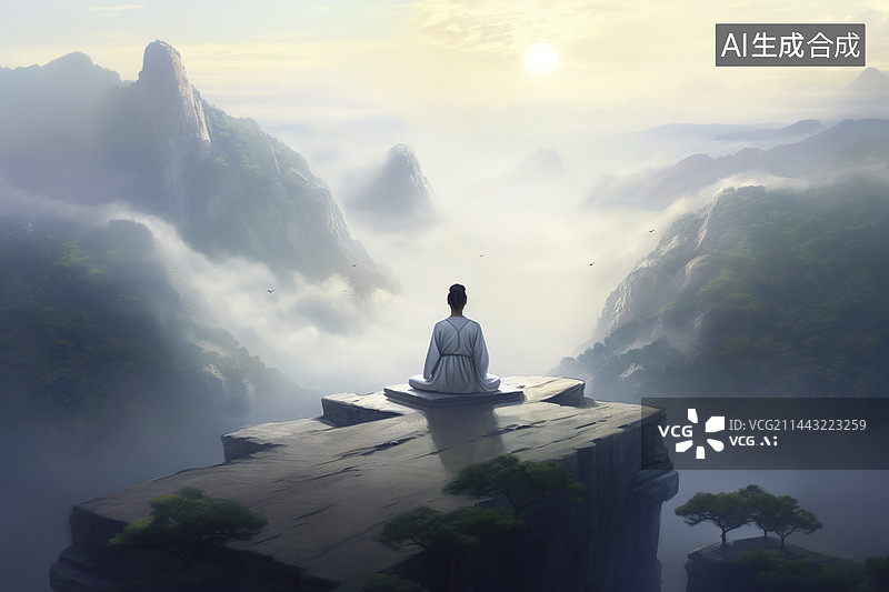 【AI数字艺术】山涧里的修行者图片素材