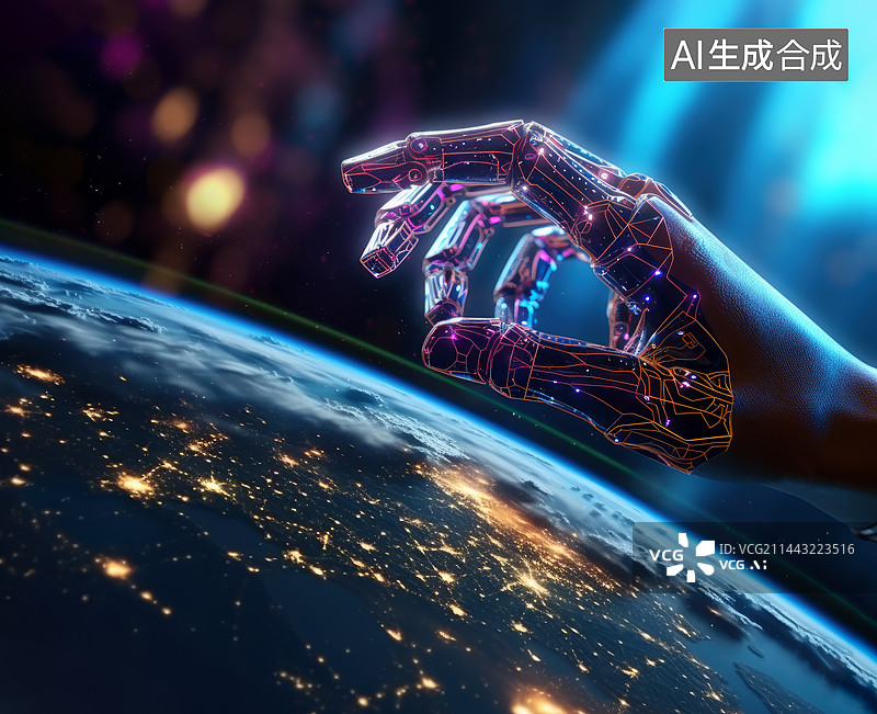 【AI数字艺术】人工智能机器手探索宇宙图片素材