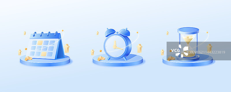 定投日历 闹钟 沙漏倒计时和金币图片素材
