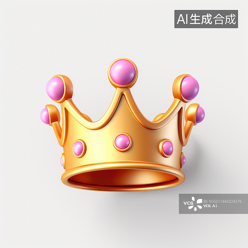 【AI数字艺术】用紫色钻石装饰的3D黄色国王皇冠。游戏概念的卡通风格。3d渲染插图。图片素材