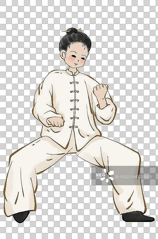 古风卡通小人做八段锦养生操系列卡通手绘国风插画图片素材