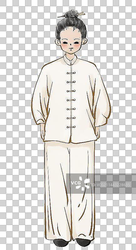 古风卡通小人做八段锦养生操系列卡通手绘国风插画图片素材