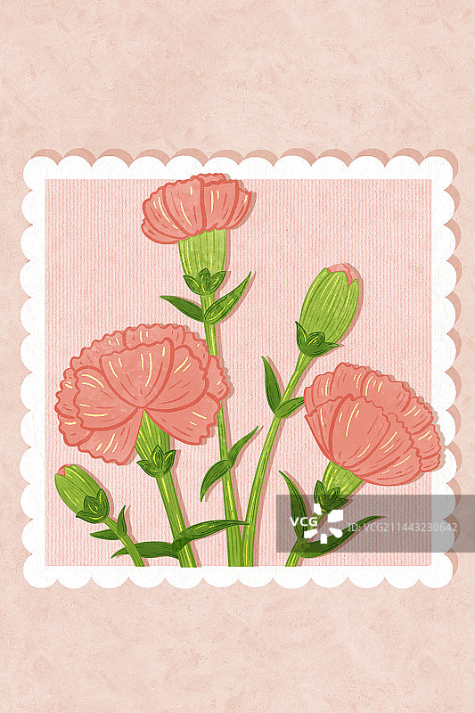 康乃馨花卉清新水彩肌理插画图片素材