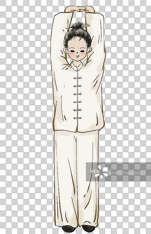 古风卡通小人做八段锦养生操系列卡通手绘国风插画图片素材