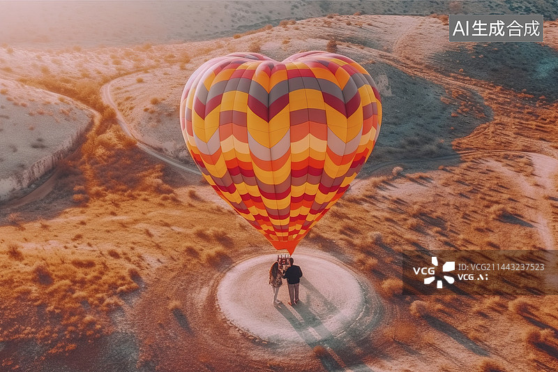【AI数字艺术】情侣乘坐热气球图片素材