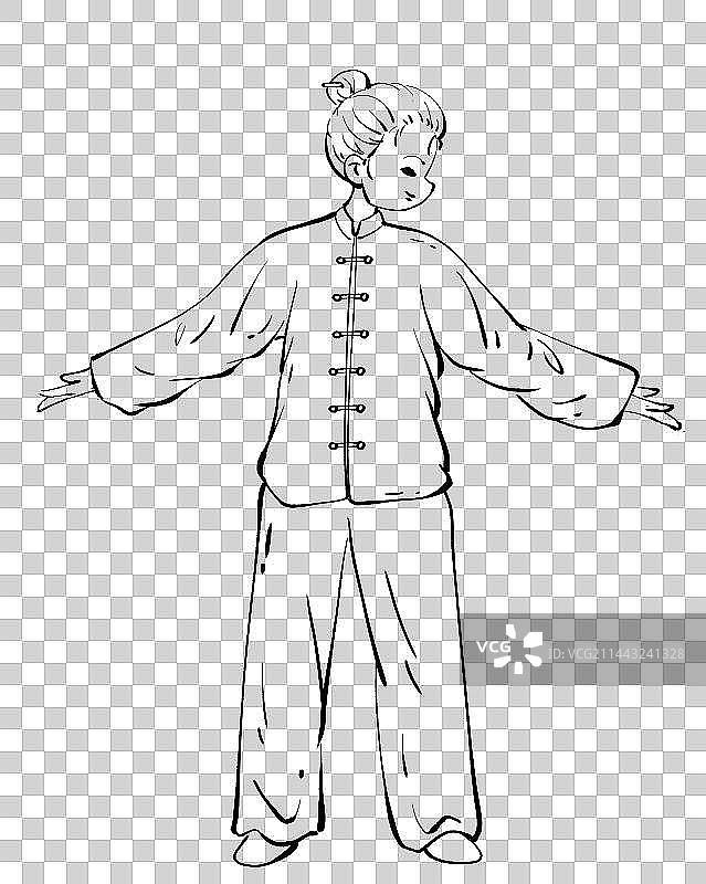 古风小人演示八段锦养生操系列线稿图片素材