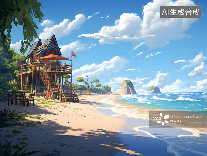 【AI数字艺术】夏天的沙滩图片素材