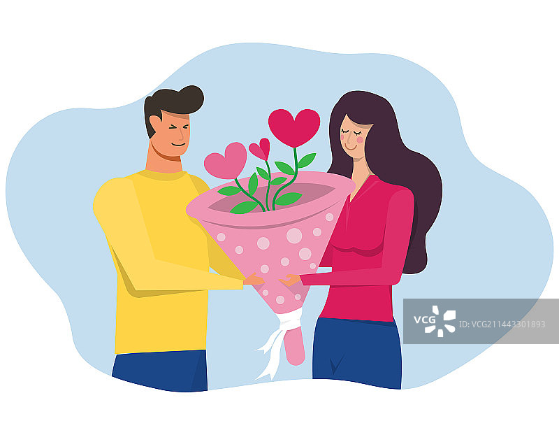 快乐的男人给美丽的女人送花图片素材