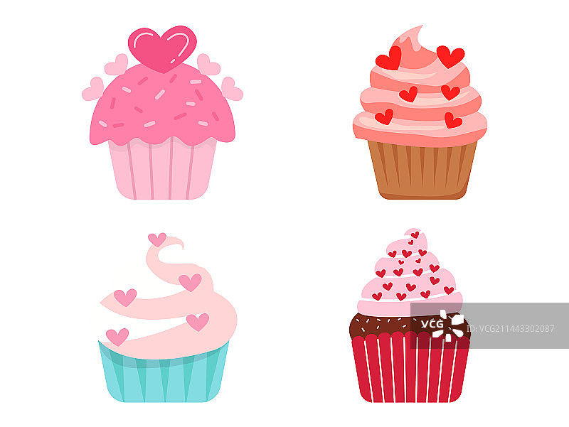 奶油糖霜爱心可爱纸杯蛋糕图片素材