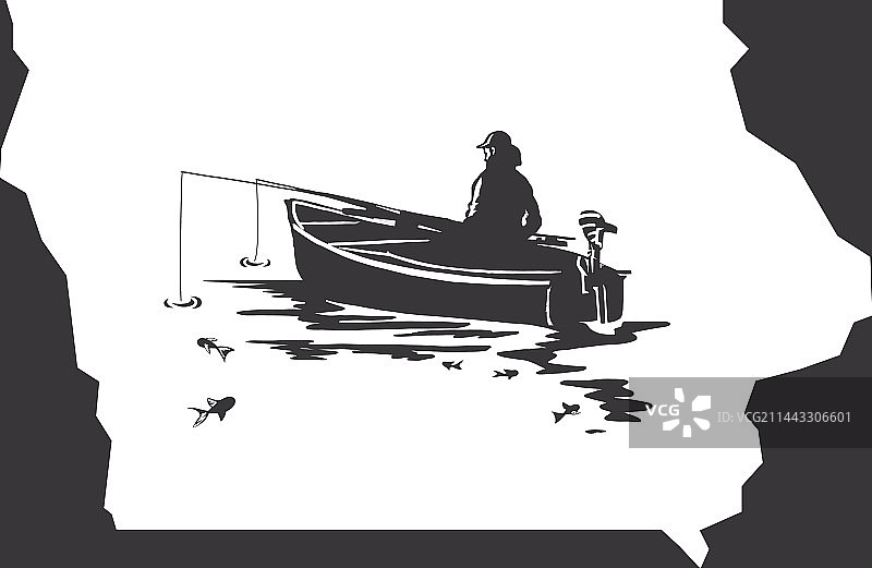 爱荷华州男子在船上钓鱼图片素材