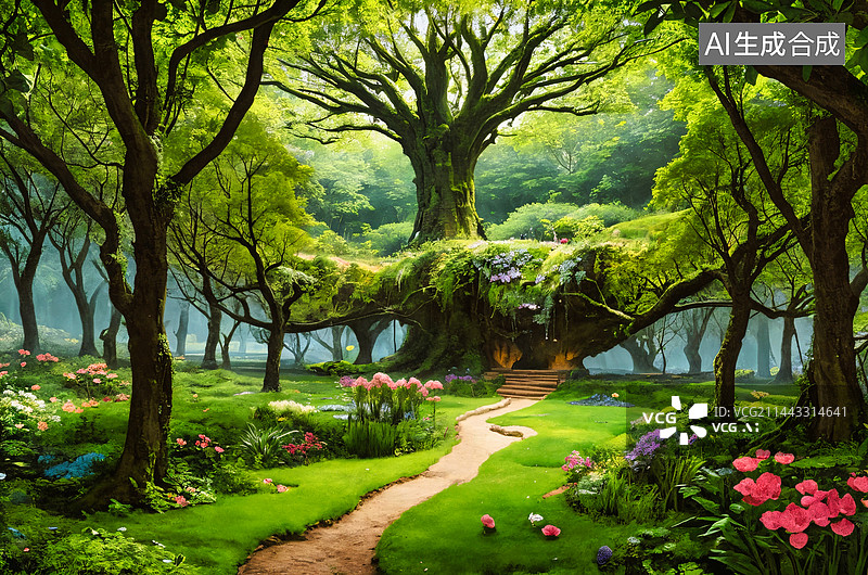 【AI数字艺术】唯美清新绿色森林图片素材
