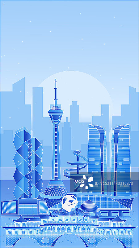 成都蓝色科技未来企业地标旅游矢量插画建筑图片素材
