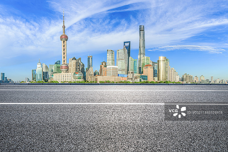 空旷的沥青路面和城市天际线图片素材